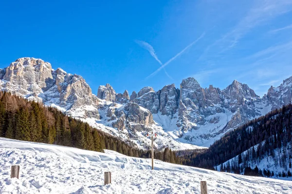 Dolomiti Winter Landscape Snow Peaks Pale San Martino View Val — Stock Photo, Image
