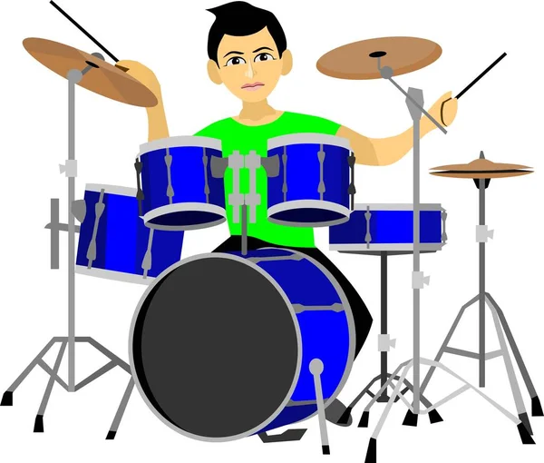 Junge Spielt Blue Drum Vector — Stockvektor