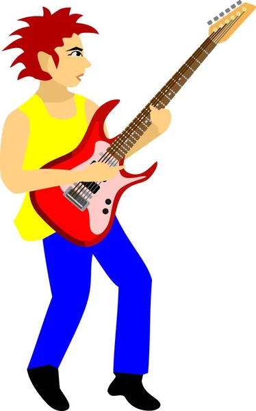 Menino Tocando Vetor Guitarra Elétrica — Vetor de Stock