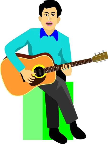 Homme Jouant Vecteur Guitare Acoustique — Image vectorielle