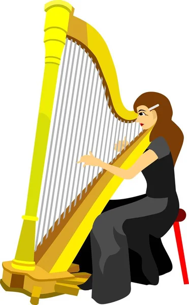Robe Noire Fille Jouant Harpe Vecteur — Image vectorielle