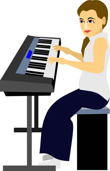 Mädchen Spielt Keyboard Musik Vektor — Stockvektor