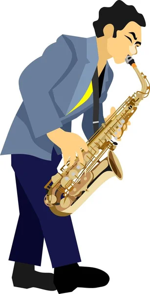 Homem Tocando Saxophone Music Instrument Vector — Vetor de Stock