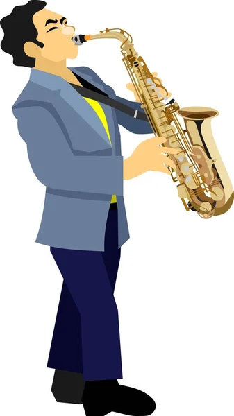 Mann Spielt Saxophon Musikinstrument Vector — Stockvektor