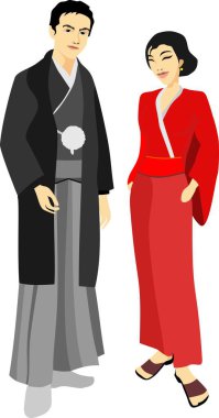 Japonya Geleneksel Klasik Kostüm Vektörü