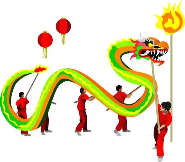 Dragon Dance Chinese Traditionele Festival Vector — Stockvector