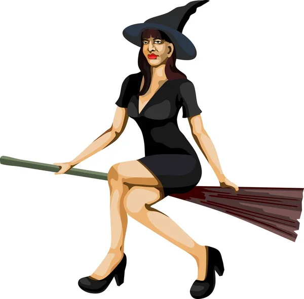 Pretty Black Witch Broom Vector — Stock Vector