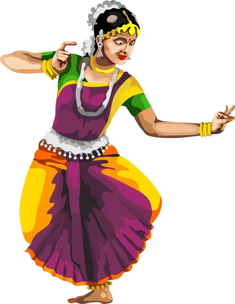 Indie Tradiční Tanečnice Žena Vektor — Stockový vektor