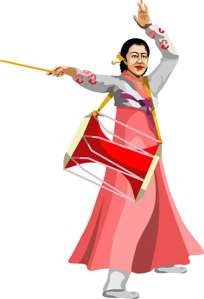 Koreanische Traditionelle Tänzerin Frau Vektor — Stockvektor