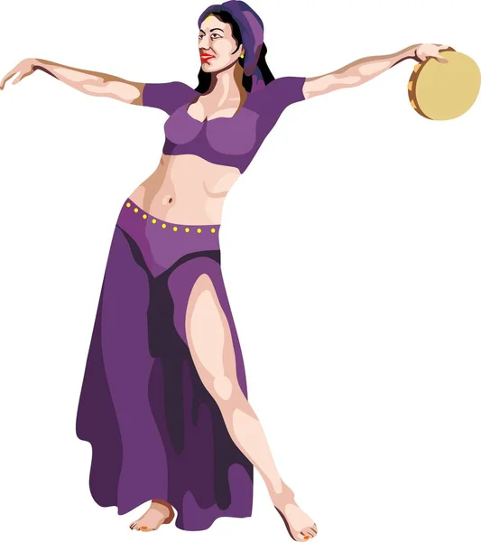 Tambourin Arabe Danseuse Femme Vecteur — Image vectorielle
