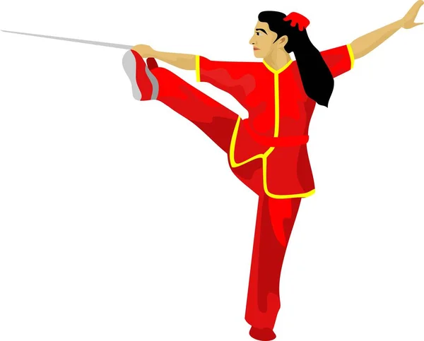 Wushu Girl Chinesische Traditionelle Kampfkunst Vektor — Stockvektor