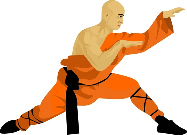 Шаолинь Кунфу Монах Китайский Вектор Традиционного Боевого Искусства — стоковый вектор
