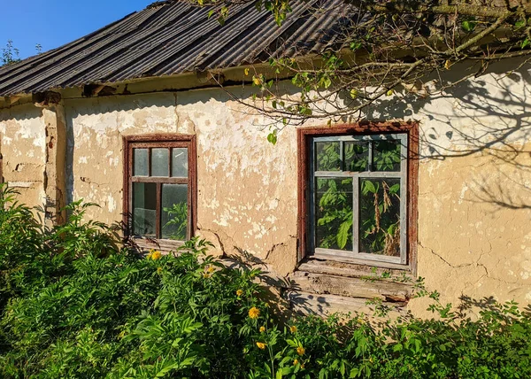 Ventana Una Antigua Casa Pueblo Ucrania Con Plantas Interior —  Fotos de Stock