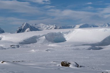 Antarktika manzarası. Antarktika 'nın deniz manzarası. Buzullar ve Güney Okyanusu.