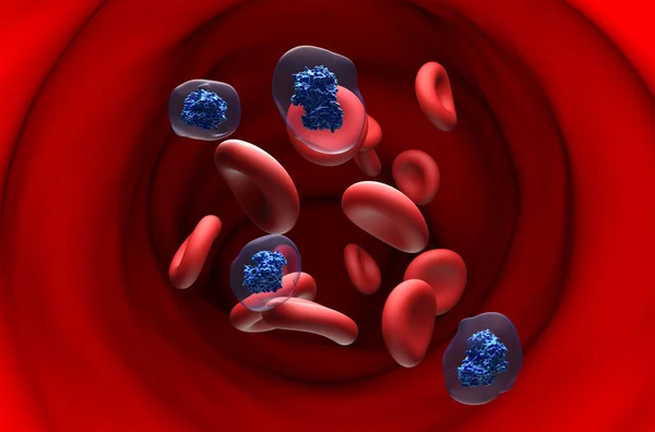 stock image Aspirin acetylsalicylic acid (ASA) molecule in the blood flow - section view 3d illustration