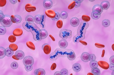 Kan akışındaki heparin (UFH) antikoagülan molekülleri - izometrik görünüm 3d illüstrasyon
