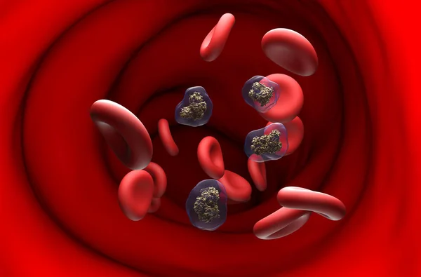 stock image Nicotine molecules in the blood flow - section view 3d illustration