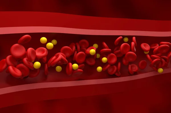 Normalny Poziom Ldl Lipoprotein Przepływ Cholesterolu Rbc Zdrowym Naczyniu Widok — Zdjęcie stockowe