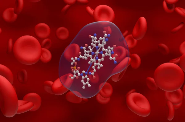 B12血液流动球中的维生素 结构和贴壁镜图 — 图库照片