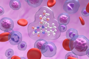 Kan akışı topunda B2 vitamini (Riboflavin) yapısı ve yakın çekim görüntüsü 3d illüstrasyon
