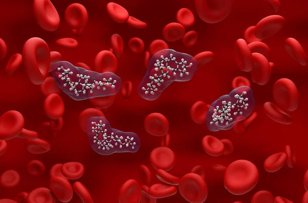血液流球中维生素D的结构与粘连等距视图 — 图库照片