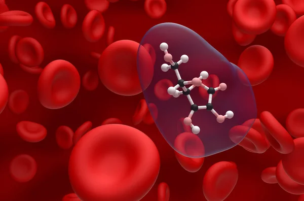 血流ボールのビタミンC アスコルビン酸 構造とスティッククローズアップビュー3Dイラスト — ストック写真