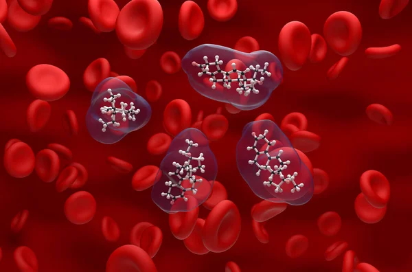 血流球中的四氢孕酮 Thg 结构及其等距视点3D图解 — 图库照片