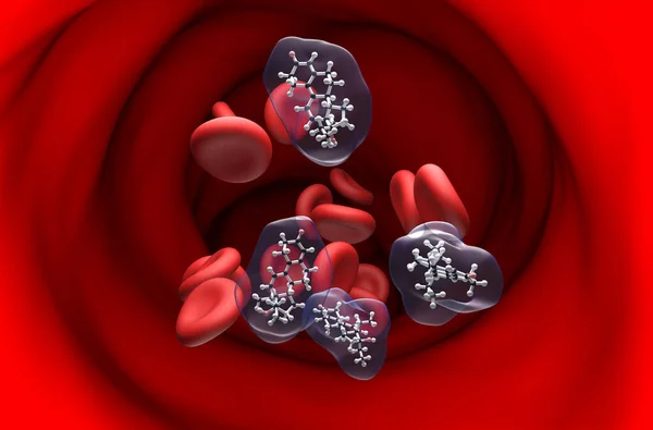 血液流球中的四氢孕酮 Thg 结构及粘贴切片3D图解 — 图库照片