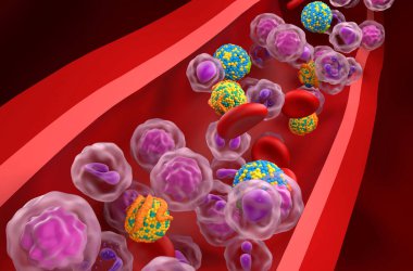 Kan akışında HDL (iyi) ve LDL (Kötü) lipoprotein (kolesterol) - Yakın görünüm 3d illüstrasyon