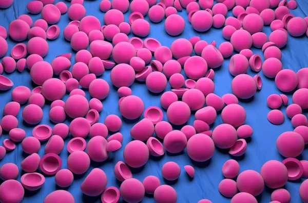 Microcapsule particles (microspheres) field - isometric view 3d illustration