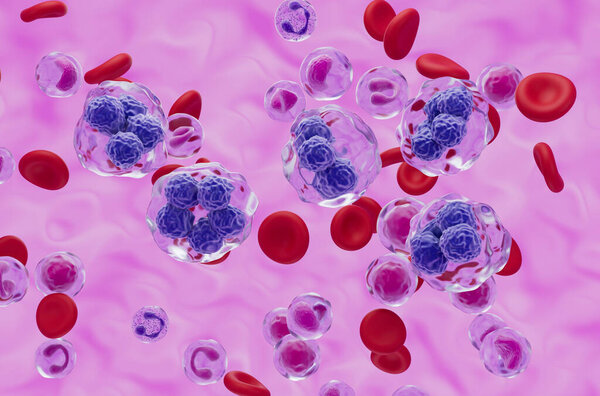 Т-клетки лимфомы в кровотоке - изометрический вид 3d иллюстрация
