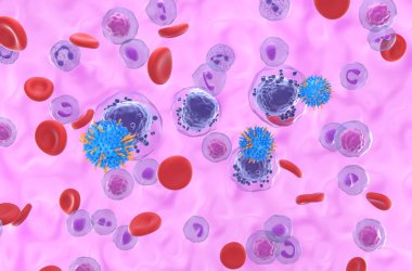 Akut miyeloid lösemisi (AML) için CAR T hücre terapisi - izometrik görünüm 3d illüstrasyon