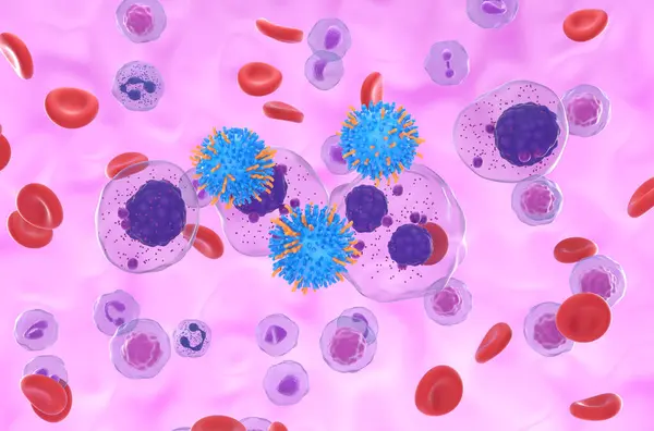 CAR T hücre terapisi Multiple myeloma (MM) - izometrik görünüm 3d illüstrasyon
