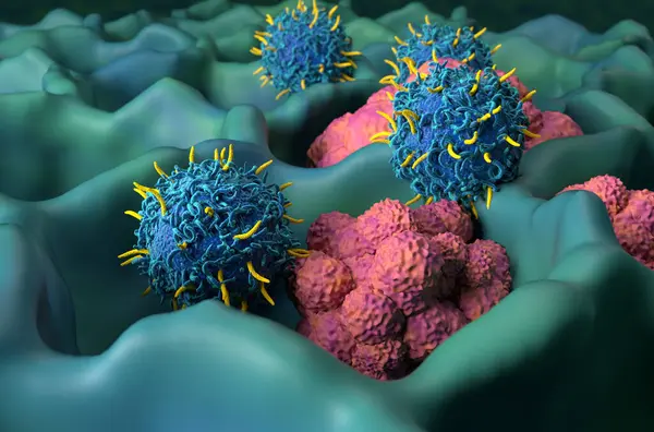 stock image CAR T cell therapy in lung cancer (LC) - closeup view 3d illustration
