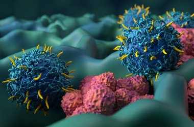 CAR T cell therapy in lung cancer (LC) - closeup view 3d illustration clipart