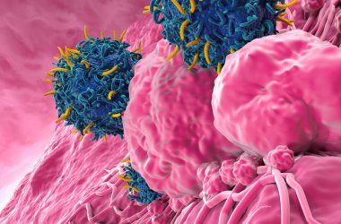 Tiroid kanserinde otomobil T hücre terapisi - yakın çekim 3d illüstrasyon