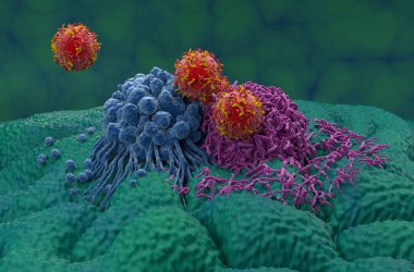 Mide kanserinde CAR T hücre terapisi (mide kanseri) - Yakın çekim 3d illüstrasyon