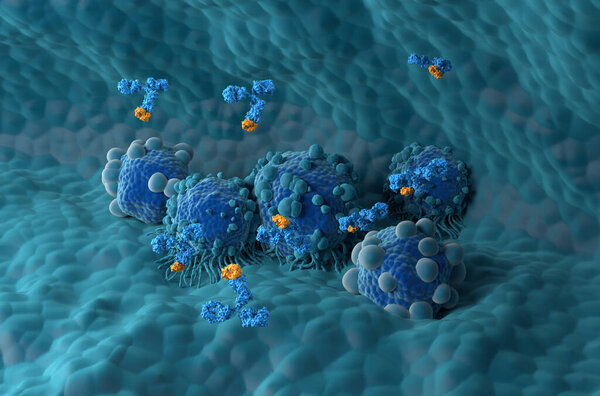 Лечение моноклональных антител при раке поджелудочной железы - изометрический взгляд 3d иллюстрация