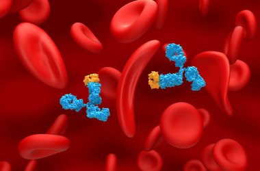 Sickle hücre anemisinde monoklonal antikor tedavisi - yakın çekim görüntü 3D illüstrasyon