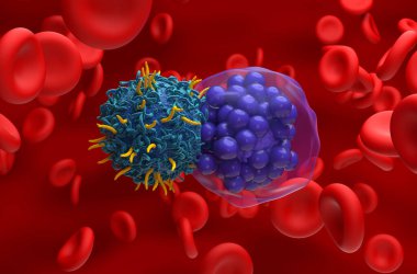 CAR T hücre terapisi Diffuse büyük B hücre lenfoması (DLBCL) - yakın görünüm 3d illüstrasyon