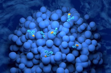 Glioblastoma multiforme 'da monoklonal antikor tedavisi - izometrik görünüm 3d illüstrasyon