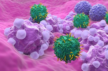 CAR T cell therapy in Ovarian cancer - closeup view 3d illustration clipart