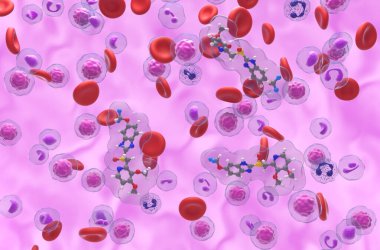 Kanda pantoprazol - izometrik görünüm 3D illüstrasyon