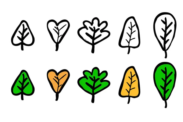 Simple Set Vector Doodle Leaf Isolated White — ストックベクタ