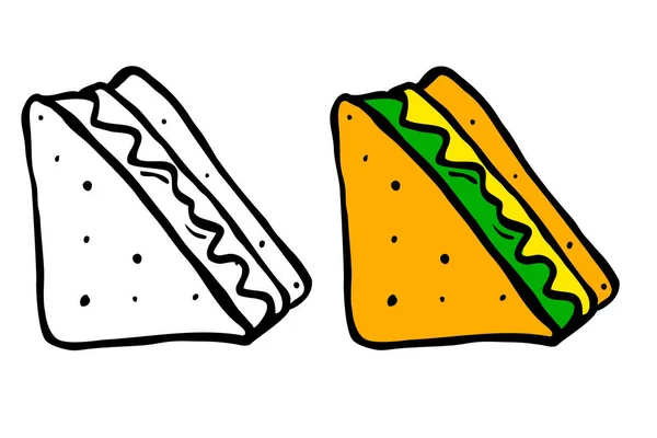 Vector Simple Doodle Set Sandwich Isolated White — Vetor de Stock