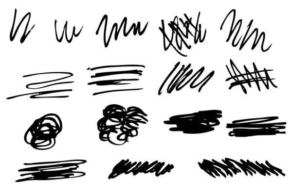 粗线黑色手绘矢量抽象形状 集16 在白色上隔离 — 图库矢量图片