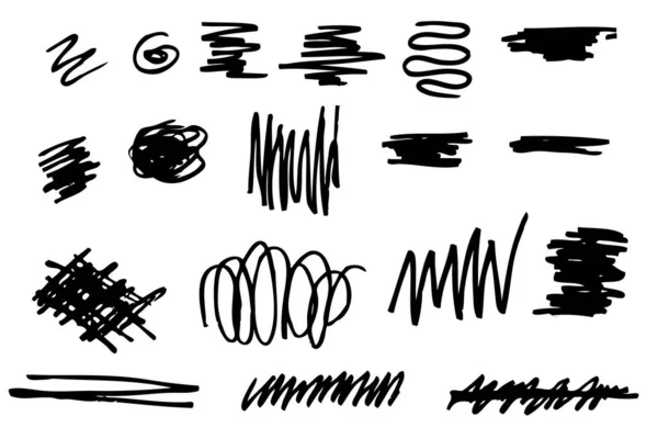 粗线黑色手绘矢量抽象形状 集18 在白色上隔离 — 图库矢量图片
