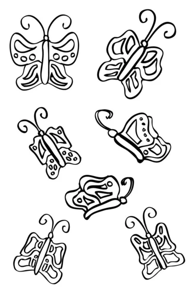 Butterfly Simple Vector Hand Draw Sketch Set — ストックベクタ