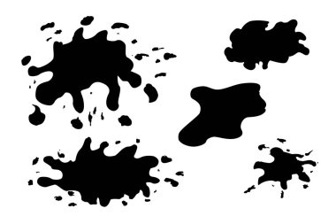 vector simple hand draw sketch, set 5, splat of black paint isolated on white