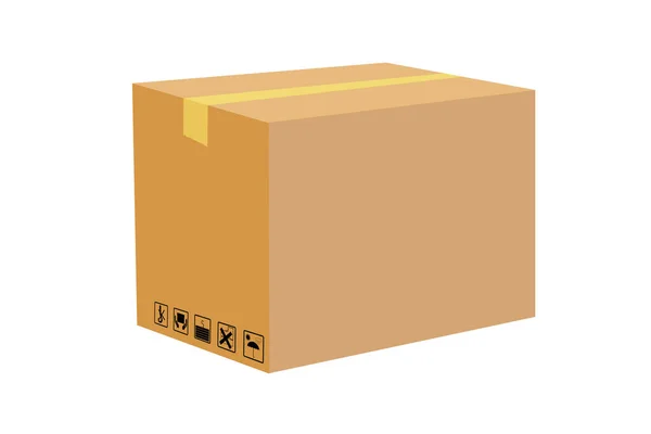 Simple Vector Closed Brown Cardboard Box Handling Ins — Stock Vector